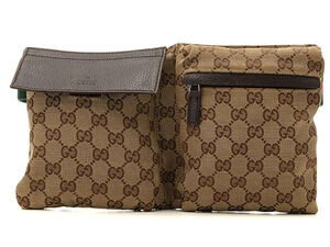 Gucci GG Sherry Waist Bag Beige Cream Brown Canvas Calfskin
